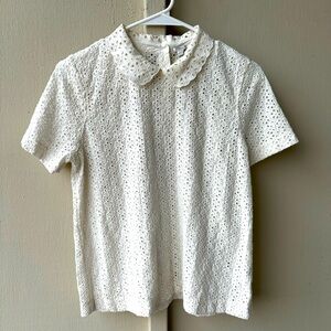 100% Cotton J Crew White Floral Top Size 4